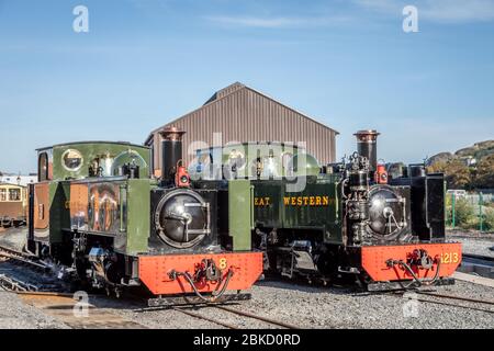 GWR 2-6-2 No. 8 und No. 1213 Line-Up in Aberystwyth auf der Vale of Rheidol Railway während ihres Steam Festival Wochenendes Stockfoto