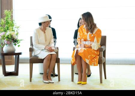 First Lady Melania Trump trifft sich am Dienstag, 28. Mai 2019, bei einem Abschiedsgespräch mit der japanischen Kaiserin Masako im Palace Hotel Tokyo. Präsident Trump und First Lady Melania Trump im Akasaka Palast Stockfoto