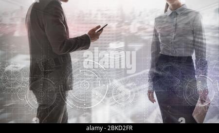 Geschäftslösungen für Erfolg und Strategie. Gear Mixed Media Konzept. Stockfoto