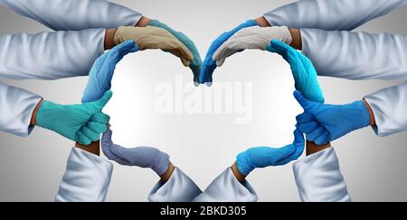 Grundlegende medizinische Mitarbeiter und medizinische Gruppe vor Ort oder Krankenhausmedizin Teamarbeit als eine Gruppe von Ärzten Krankenschwestern zusammen als Ärzte. Stockfoto