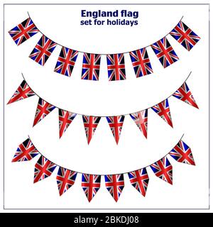 Helle Set mit Flaggen von England für Feiertage. Happy England Tag Hintergrund. Abbildung mit weißem Hintergrund. Stockfoto