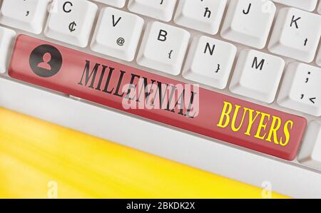 Konzeptionelle Handschrift zeigt Millennial Käufer. Konzept Bedeutung Art der Verbraucher, die in Trending-Produkte interessiert sind Stockfoto
