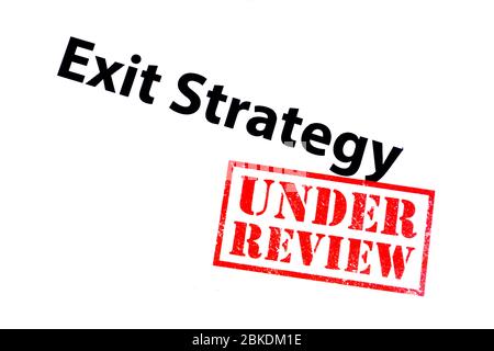 Titel der Exit-Strategie mit einem roten STEMPEL. Stockfoto