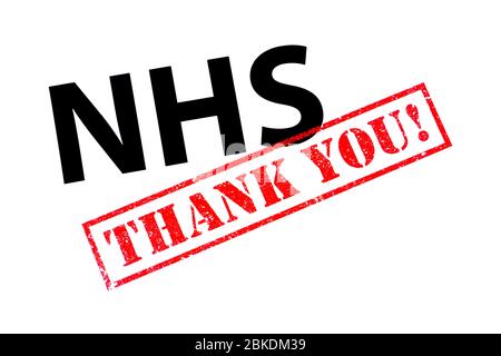 NHS Überschrift mit einem roten DANKE! Gummistempel. Stockfoto