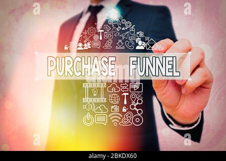 Handschriftentext Trichter kaufen. Konzeptuelles Foto-Verbrauchermodell, das die Customer Journey veranschaulicht Stockfoto