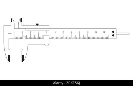 Vernier Caliper Black Outline isoliert auf weißem Hintergrund. EPS-Vektor Stock Vektor