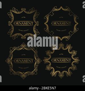 Set Aus Golden Frame Luxus. Rahmen Luxus mit goldenen Farben, Ornament Konzept, luxuriöse Abzeichen, Gold Label, Retro-Konzept. Trendy Vintage Royal Orname Stock Vektor
