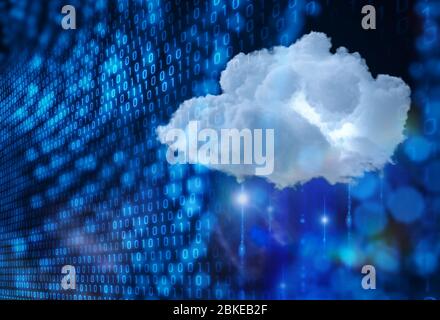 Cloud Computing Technologiekonzept mit 3d Rendering Cloud mit digitaler Anbindung Stockfoto