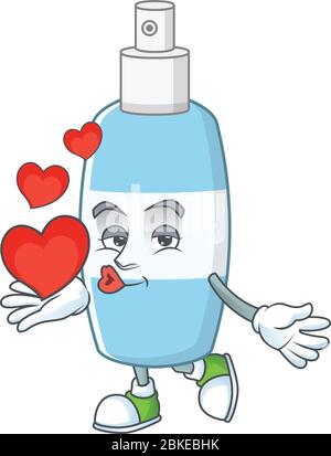 Ein entzückendes Cartoon-Design von Spray Hand Desinfektionsmittel hält Herz Stock Vektor