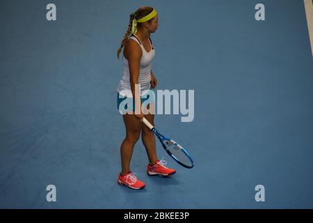 Yulia Putintseva aus Kasachstan in der Copper Box Arena, London, für den Frauen-Tennis Fed Cup. Großbritannien vs. Kasachstan Stockfoto