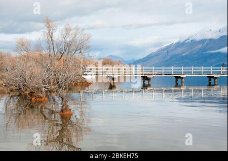 Die Weiden des Lake Wakatipu, Glenorchy, Neuseeland. Magische Szene im Winter. Stockfoto