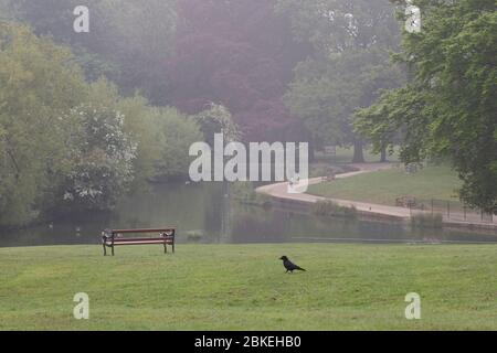 UK Wetter, Northampton, 4. Mai 2020. Am frühen Morgen ist es leicht nebelnd im Abington Park, was sehr ruhig ist, weil das Coronavirus da ist. Kredit: Keith J Smith/Alamy Live News Stockfoto