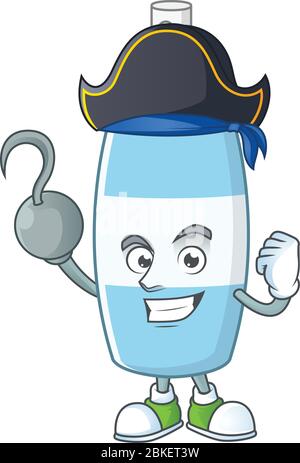 Cool Pirat von Spray Hand Desinfektionsmittel Cartoon Design-Stil mit einem Haken Hand Stock Vektor