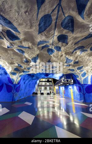 T-Centralen Station, bemalte Station der Tunnelbana. Kunst der U-Bahn in Stockholm, Schweden, die längste Kunstausstellung der Welt. Stockfoto