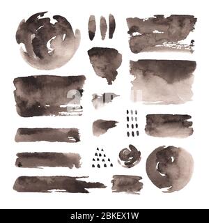 Hand bemalte Aquarell abstrakte braune Objekte Stockfoto