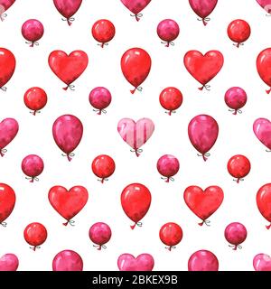 Hand bemalt nahtloses Muster mit Aquarell Luftballons Stockfoto