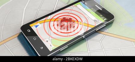 Smartphone mit Corona Virus Tracking App Stockfoto
