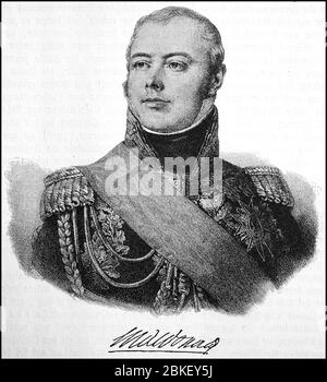 Etienne Jacques Joseph Alexandre MacDonald, 1. Herzog von Taren, 17. November 1765 - 24. September 1840, war ein französischer Marschall des Kaiserreichs / Étienne Jacques Joseph Alexandre MacDonald, 1. Herzog von Taren, 17. 1765. Bis 24. November. September 1840, war ein französischer Marschall des Empire, historisch, historisch, digital verbesserte Reproduktion eines Originals aus dem 19. Jahrhundert / digitale Reproduktion einer Originalvorlage aus dem 19. Jahrhundert, Stockfoto