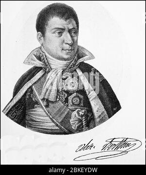 Louis Alexandre Berthier, 20. November 1753 - 1. Juni 1815, war Fürst und Herzog von Neuchâtel und Valangin, Prinz von Wagram und Maréchal d'Empire / Louis Alexandre Berthier, 20. 1753. - 1. November. Juni 1815, war Fürst und Herzog von Neuchâtel und Valangin, Fürst von Wagram sowie Maréchal d’Empire, historisch, historisch, digital verbesserte Reproduktion eines Originals aus dem 19. Jahrhundert / digitale Reproduktion einer Originalvorlage aus dem 19. Jahrhundert, Stockfoto