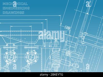 Blaupause. Vektorgrafik. Computergestütztes Designsystem. Blau und weiß Stock Vektor