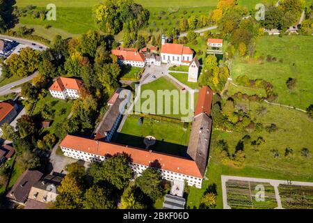 Luftaufnahme, Kloster Wessobrunn, Pfaffenwinkel, Oberbayern, Bayern, Deutschland Stockfoto