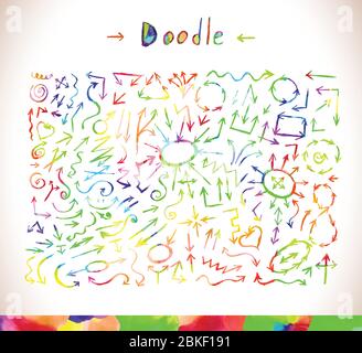 Handgezeichnete Kunst formt Kreise Quadrate Linien. Stock Vektor