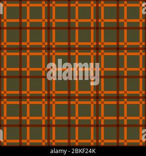 Gedämpftes Tartan schottisches Nahtloses Muster in Grün- und Orange-Tönen, Textur für Flanellhemd, Karomuster, Tischdecken, Kleidung, Bettwäsche, Decken und andere t Stock Vektor