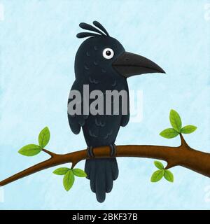 Digitale Illustration der Krähe auf dem Ast Stockfoto