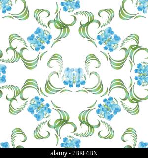 Nahtlose Vektor Vintage Muster mit blauen Blumen auf weißem Hintergrund. Stock Vektor