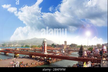 Har Pauki di Haridwar Luftbild Wachturm Stockfoto