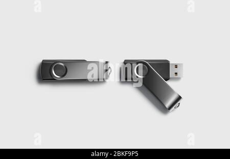 Blank schwarz geöffnet und geschlossen usb-Stick Mockup, isoliert Stockfoto