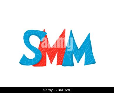 SMM-Text isoliert auf weißem Hintergrund. Handgezeichneter Werbesatz für soziale Medien. Vektor stilisierte Typografie. Stock Vektor