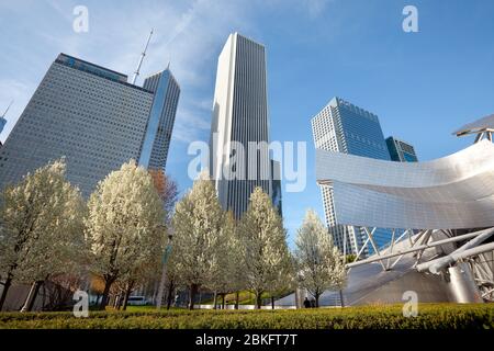 Chicago, Illinois, USA - Downtown Skyline vom Millennium Park. Stockfoto