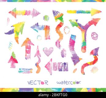 Großer Satz von Pfeil Doodle. Hand gezeichnet Formen Kreise Quadrate Linien. Stock Vektor