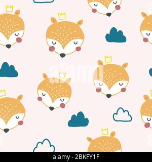 Nahtloses Muster mit niedlichen Orangenfüchsen und Hand Stock Vektor