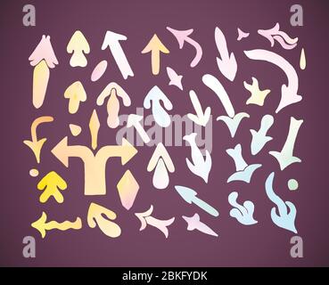 Pastell Hand gezeichnete Doodle Skizzenpfeile. Pfeile von Hand gesetzt. Trendige Vektor-Pfeil-Design-Elemente in Pastellfarben. Stock Vektor