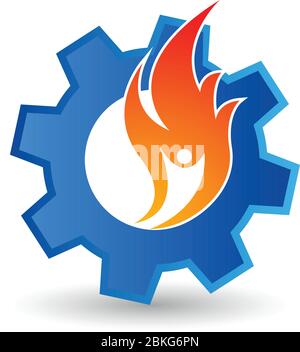 Logo für Ausrüstung mit menschlicher Flamme Stock Vektor