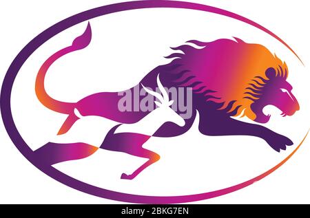 logo „löwe und Hirsch jagen“ Stock Vektor