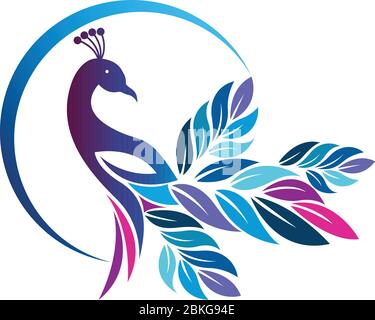Illustration Kunst eines bunten Pfau-Logo mit isoliertem Hintergrund Stock Vektor