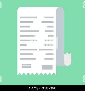 Symbol für den Belegvektor in flacher Form, isoliert auf farbigem Hintergrund. Symbole für Concept Paper Receipts. Symbol für Entwerfen des Belegs mit Gesamtkosten. Stock Vektor