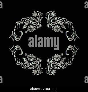 Silber Blumenmuster auf schwarz. Silber Vintage Blumenmuster Stock Vektor