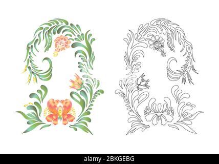 Abbildung im volkstümlichen Stil. Schöne vektor Grenze mit gelben Blumen im Vintage Style. Floral background. Stock Vektor