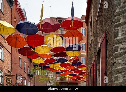 Quebec, Kanada 23. September 2018: Rue du Petit-Champlain in Lower Town Basse-Ville . Dieser historische Bezirk von Quebec City ist UNESCO-Weltkulturerbe Stockfoto