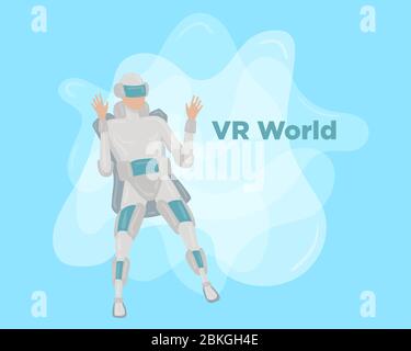 Menschen der Zukunft. Mann spielt mit VR-Headset. Virtual Reality Brille und Anzug. Vektordesign-Ideen. Stock Vektor