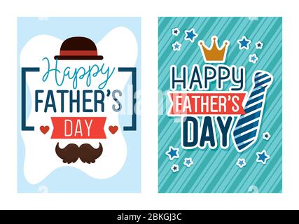 Ser Karten von glücklichen Vatertag mit Dekoration Stock Vektor