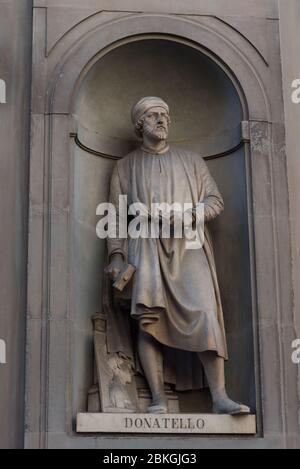 Donatello. Statue in den Uffizien, Florenz, Toskana, Italien Stockfoto