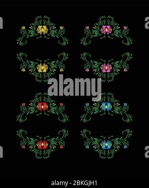 Laurel Wreath Satz. Eingestellt von Lorbeerkranz auf dem schwarzen Hintergrund Stock Vektor