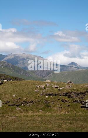 Ein Blick vom Bwlch y Gorddinan Krim Pass, der Blaenau verbindet Ffestiniog mit Betwys-y-Coed in Richtung Glyder Range Snowdonia North Wales Stockfoto