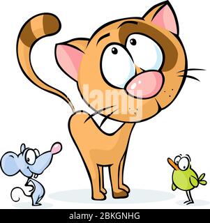 Katze und Vogel und Maus - Vektorgrafik Stock Vektor