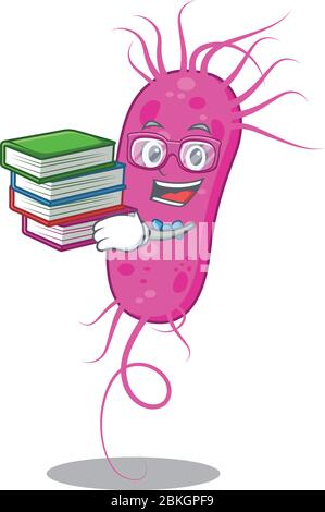 Ein fleißiger Student in pseudomoa Bakterien Maskottchen Design Konzept mit Büchern Stock Vektor